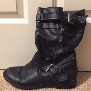 Faux Black Leather Moto Boots